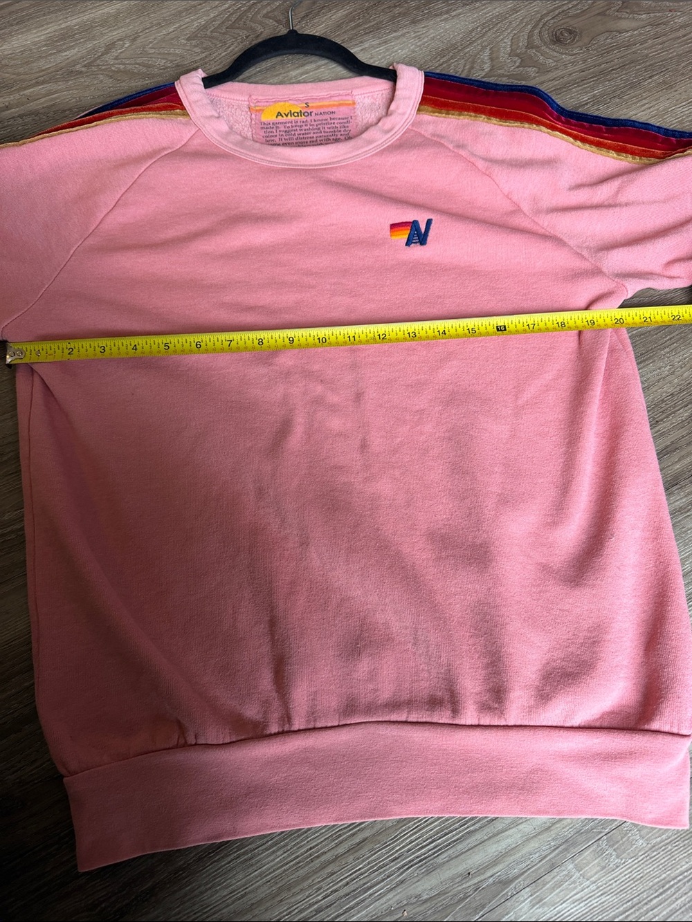 Aviator Nation Pink Crewneck with Rainbow Shoulder Stripes Size: S - Picture 7 of 9